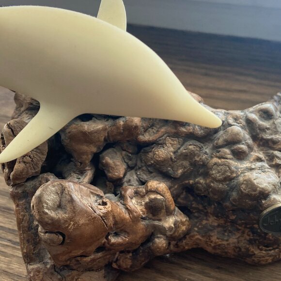 John Perry Sculpture Dolphin on Drift Wood - Picture 3 of 3